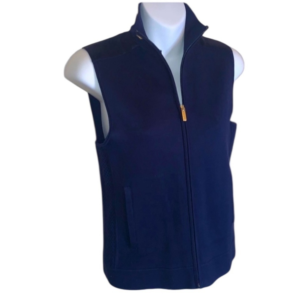Ralph Lauren Golf Vest, Women S, Navy, satin trim, gold detailing & hardware EUC